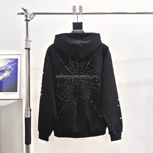 Sweat-shirt à capuche épais de style streetwear gothique avec motif toile d'araignée géométrique, design personnalisé, haute qualité, 420 grammes - Product Image 2