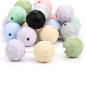Wholesale Custom Silicone Beads Food Grade Silicone Polyhedron Beads BPA Free Round Soft 12mm 15mm Silicone Loose Geometric Bead