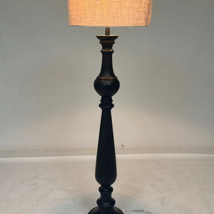 Lámpara de pie de madera maciza con acabado negro, fuente de luz LED, control de interruptor para dormitorio, estudio, sala de estar, iluminación decorativa - Product Image 1