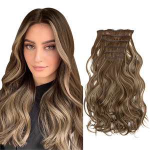 <span class=keywords><strong>Sela</strong></span> Extensiones de Clip de onda de cuerpo rizado de 7 piezas para mujer Peluca de estilo americano europeo Fibra de alta temperatura Dropshipping directo - Product Image 1