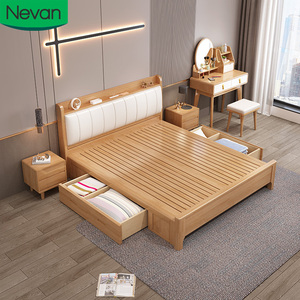 Muebles de Dormitorio <span class=keywords><strong>en</strong></span> Oferta, <span class=keywords><strong>Cama</strong></span> Moderna de Madera Maciza, Diseño de <span class=keywords><strong>Cama</strong></span> King Size Estándar, Camas Dobles de Madera - Product Image 1