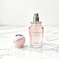 Vente en gros de flacons de parfum personnalisés avec logo, 50 ml, élégants, ronds, avec couvercle rose, atomiseur en verre fin, vaporisateur argenté