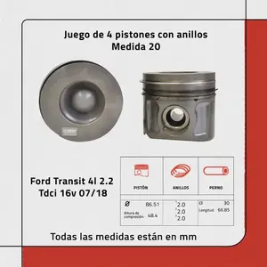 Pistón con 20 Anillos para Ford Transit 4L 2.2 TDCi 16V 07/18 - Product Image 3
