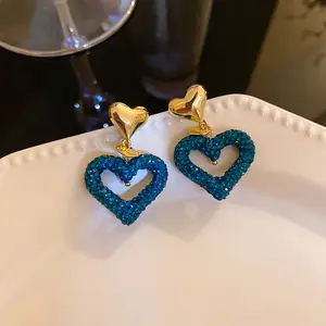 S925 Needle Asymmetry Lacquer That Bake Blue Tail heart letter Dangle Earrings For Women Retro Personality Drop Earrings Jewelry