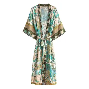 Kimono de viscosa con estampado Floral para hombre y mujer, blusa ajustada de punto abierto, cárdigan Retro bohemio, moda Unisex - Product Image 1