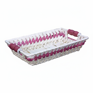 Plateau de service tissé à la main en feuille de palmier à prix économique avec poignée confortable paniers tissés pour chambre salon salle de bain - Product Image 1