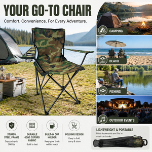 Chaise de camping pliable moderne camouflage de Chine avec porte-gobelet, légère et portable, pour extérieur, parc, pêche, livraison directe UE - Product Image 2