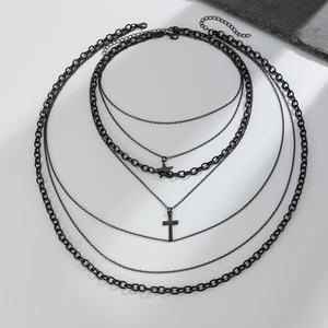 Juego de 2 Collares de Cadena Larga con Colgante de Cruz/Estrella de Varias Capas Estilo Hip Hop para Hombre, Accesorios de Moda Punk para Uso Diario, Regalo de Joyería - Product Image 3