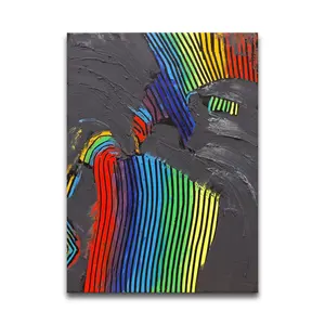 Wall Art Wholesale Modern Newest Design Handpainted Rainbow Artwork Abstract Acrylic Canvas Painting Wall Art For Hotel Decor Handmade