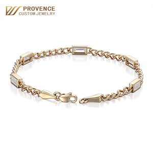 Pulsera de oro macizo de 18 quilates con diamantes cultivados en laboratorio de Provenza, diseño clásico para mujer, con cadena de eslabones de corte baguette, joyería para uso diario. - Product Image 1