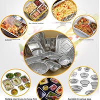 Boîte à lunch rectangulaire jetable en aluminium de qualité alimentaire avec couvercle en aluminium, compartiments multi-grilles épaissis, pour plats à emporter et barbecue