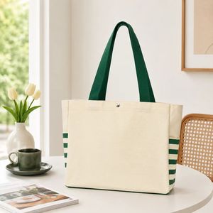 Bolsa de Mano de Lona de Algodón Resistente en Oferta, con Estampado de Rayas Personalizado, Reutilizable, de Gran Capacidad, para la Playa o Compras, de Alta Calidad - Product Image 2