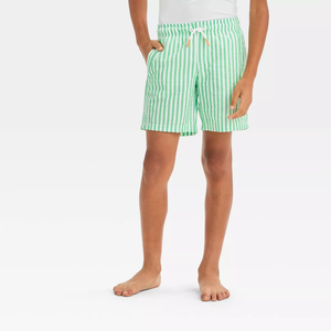 Costumi da bagno stampati per bambini e ragazzi costume da bagno pantaloncini da bagno per bambini a righe verdi su misura - Product Image 1