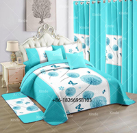 Ensemble de chambre à coucher de luxe bleu de haute qualité en gros avec rideaux, couvre-lit, tapis, caractéristiques rafraîchissantes et pliables, literie tendance en bleu
