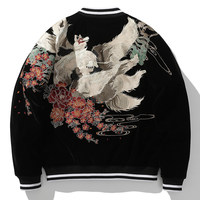 Blouson bomber pour homme style Yokosuka, décontracté, printemps/été, coupe-vent, broderie renard à neuf queues, imprimé animal, 100% polyester, style chinois