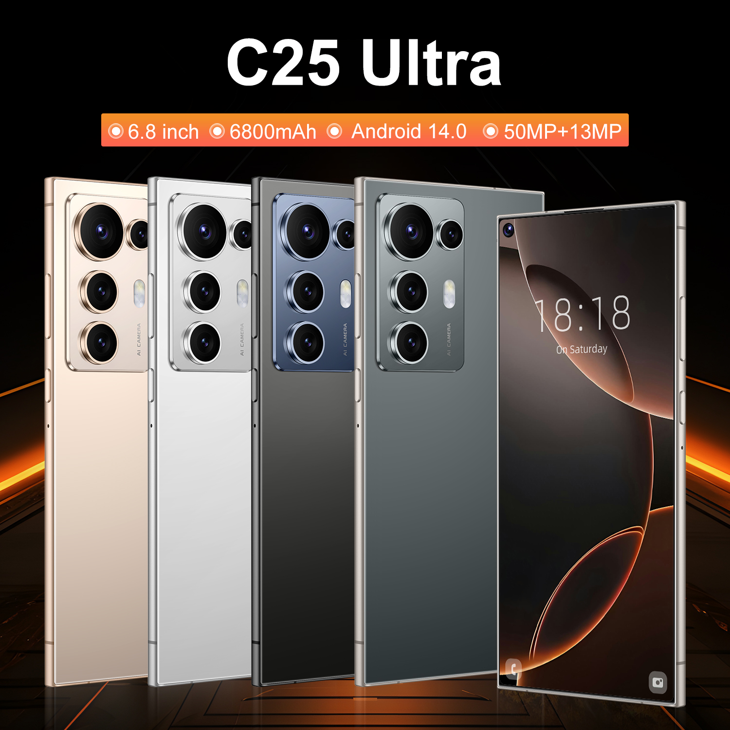 C25 Ultra 5G Phone Android 14.0 6.8-Inch HD OLED 90Hz Screen Deca