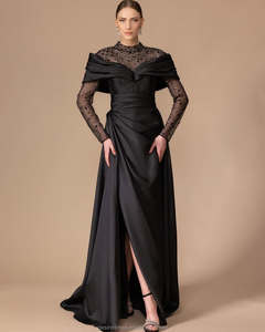 MD50096 elegante abito da sera <span class=keywords><strong>lungo</strong></span> in raso <span class=keywords><strong>verde</strong></span> <span class=keywords><strong>con</strong></span> maglia di cristallo in rilievo e grazioso abito formale a fessura per ospite di nozze di Gala - Product Image 4