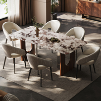Ensemble de table et chaises de salle à manger carrées en marbre et pierre de cristal de luxe moderne italien haut de gamme pour la maison, l'hôtel et l'appartement