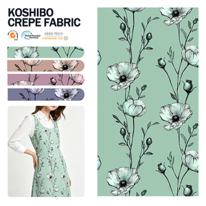 Nouveaux modèles de tissu en crêpe de chiffon Koshibo en polyester épais et doux avec des imprimés floraux rouges pour robes de mariée - Product Image 1
