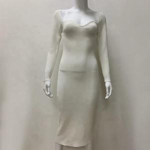 Nouveaux fabricants de robes en tricot côtelé <span class=keywords><strong>Robe</strong></span> midi sexy à manches longues et col bas pour femmes - Product Image 5