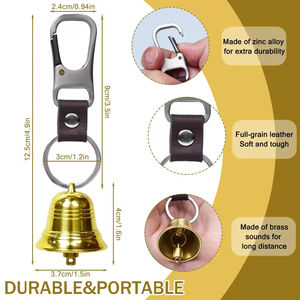 Solid <b>Brass</b> Bear <b>Bell</b> 3 in 1 With Emergency Whistle and Carabiner Clip Outdoor Camping Hiking Survival Promotional Gift - Product Image 2