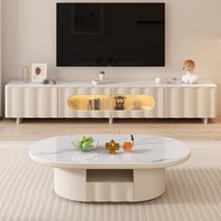 Ensemble de meubles de salon de style moderne de luxe avec meuble TV carré en bois et plateau en marbre et table basse ovale avec tiroirs