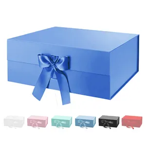 Caja plana de papel plegable reciclada personalizada, embalaje de almacenamiento de cartón de lujo con logotipo personalizado, Cajas de Regalo de cinta magnética para boda