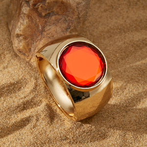 Vintage Breiter Manschettenarmreif für Damen, Vergoldete Legierung mit Großem Acrylkristall, Retro Statement-Armband Schmuck Großhandel - Product Image 3