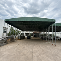Tente de réception extérieure robuste rétractable avec roues, structure en acier, imperméable, sans parois latérales