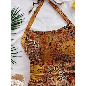 FOXA Women's Paisley Halter Top Boho <b>Tie</b> <b>Back</b> Fitted Vintage Camisole Top - Product Image 5