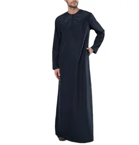 Bükülmüş özel müslüman körfez arap kumaş polyester jalabiya thobe kurta pijama el nakışı koko tasarım mens siyah