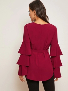 2028 # tre strati <span class=keywords><strong>con</strong></span> maniche a volant e <span class=keywords><strong>cintura</strong></span> alla moda musulmani donne Top turchia abbigliamento etnico islamico - Product Image 6