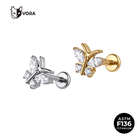 Labret papillon en titane G23 ASTM F136, à filetage interne, avec grappe de zircons marquise, pour cartilage d'oreille d'enfant, hélix, style mode