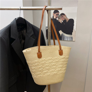 Bolso Tote de Diseño Texturizado Minimalista Casual para Mujer, Bolso de Hombro de Gran Capacidad, Estilo Veraniego, Bolso de <span class=keywords><strong>Playa</strong></span> de Paja - Product Image 5