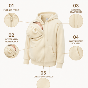 Custom <b>Cream</b> Zip Up Hoodie For <b>Women</b> Plain Dyed Cotton Blend Knitted Full Sleeve Autumn <b>Fleece</b> Sweatshirt - Product Image 6