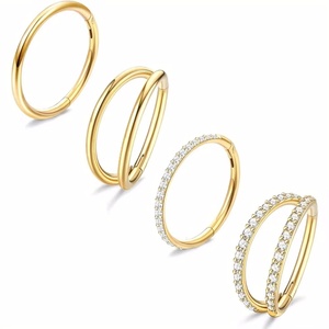 Anillo de titanio ASTM F136 de 18G para nariz, oreja, tragus, septum, concha, <span class=keywords><strong>labio</strong></span>, cartílago, doble <span class=keywords><strong>aro</strong></span>, con circonita cúbica (CZ) y sistema clicker, 1 unidad - Product Image 1