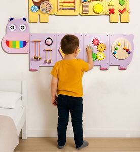 Panel de Actividades Sensoriales para Pared de Sala de Juegos, con Diseño de Hipopótamo, Búho y Cachorro, Juego Montessori - Product Image 5