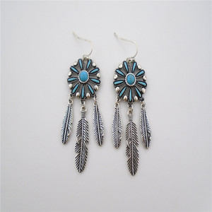 2024 donna orecchini pendenti bohémien <span class=keywords><strong>smalto</strong></span> <span class=keywords><strong>turchese</strong></span> e ciondoli foglia con materiale principale in lega di zinco - Product Image 1