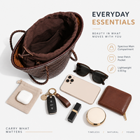 Sac à main en cuir véritable personnalisé avec logo pour femme, sac seau tissé à la main, sac à bandoulière à cordon, pochette pour femme