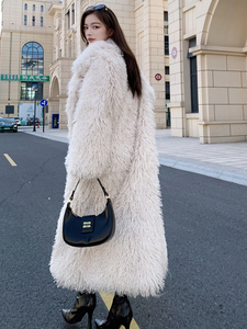 Chaqueta Larga de Piel Sintética Personalizada con Solapa, Chaqueta de Piel Sintética de Manga Larga para Mujer, Abrigo de Piel Sintética de Talla Grande, Cortavientos y Cálido - Product Image 2