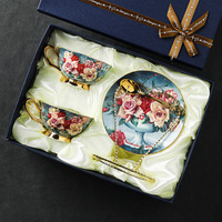 Ensemble de tasses à café en porcelaine fine, design rétro luxueux, motif floral, pour le thé de l'après-midi, boîte cadeau, export, tasse et soucoupe, utilisation en extérieur, gratuit