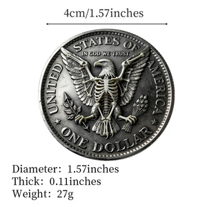 Pièce de collection commémorative en argent Morgan 1897, motif tête de mort gothique sombre, artisanat métallique, souvenir de collection - Product Image 4