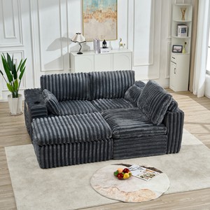 Sofá Seccional Modular Moderno sin Patas con Forma Cuadrada, Tapizado en Tela, Relleno de Espuma y Compresión sin Patas - Product Image 4
