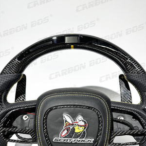 Volant en fibre de carbone forgé à fond plat, compatible avec <span class=keywords><strong>Dodge</strong></span> Challenger, Charger RT, <span class=keywords><strong>Durango</strong></span>, <span class=keywords><strong>SRT</strong></span> Hellcat, Jeep Cherokee - Product Image 5