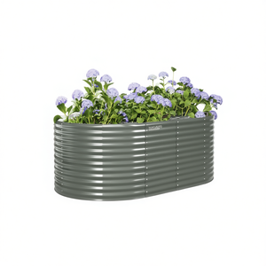 Jardinera Elevada de Acero con Recubrimiento en Polvo Gris, Elíptica, Duradera, para Plantas, Estilo Rústico para Exteriores - Product Image 1