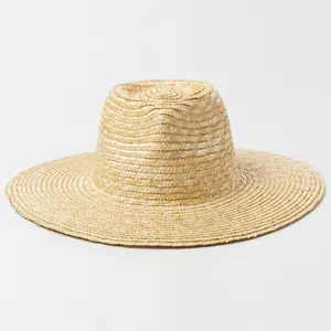 Custom Zomer Strandpet Klassieke Panama Stijl Fedora Tarwe Strohoed Brede Rand Strohoed