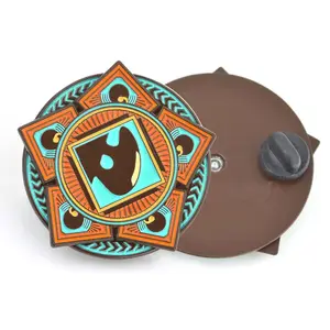 Tùy Chỉnh Pin Màu Men Kim Loại Vuông Và La Bàn Ve Áo Pins Retro Phong Cách Quốc Gia Hai Lớp Thiết Kế Nam Giới Và Phụ Nữ Pin Huy Hiệu - Product Image 1