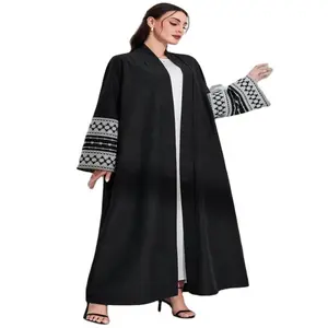 2024 Oriente Medio moda musulmana elegante cárdigan bordado cinturón vestido Dubai bolsillo bata abaya