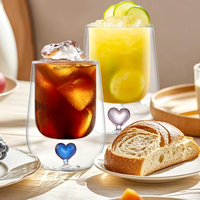 Coeur romantique verre à boire résistant à la chaleur réutilisable neige double paroi verres café tasse à thé pour jus Bervage Cola et café