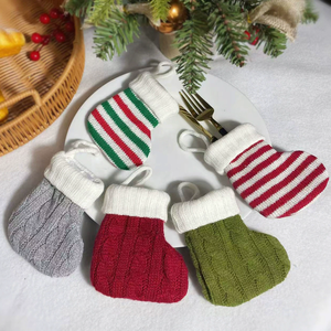 HM-638 <strong>Mini</strong> Knitted Christmas <strong>Stockings</strong> Small Red Stripes Hanging <strong>Stocking</strong> - Product Image 2